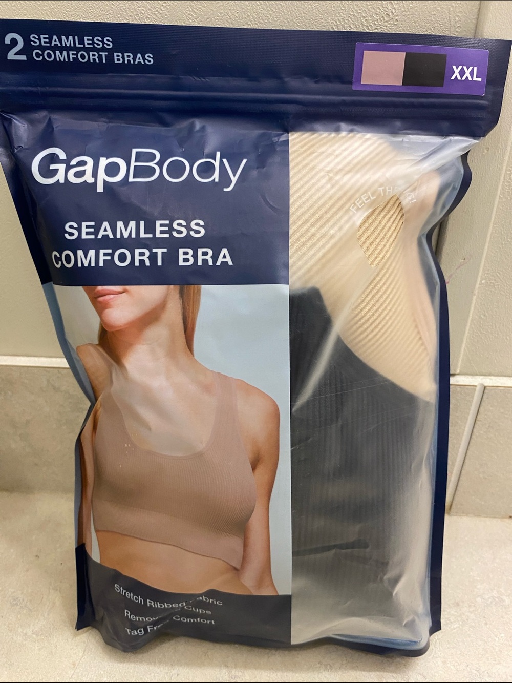 GapBody Seamless Comfort Bra - Nude/Black (XXL) 2 pack!! NEW